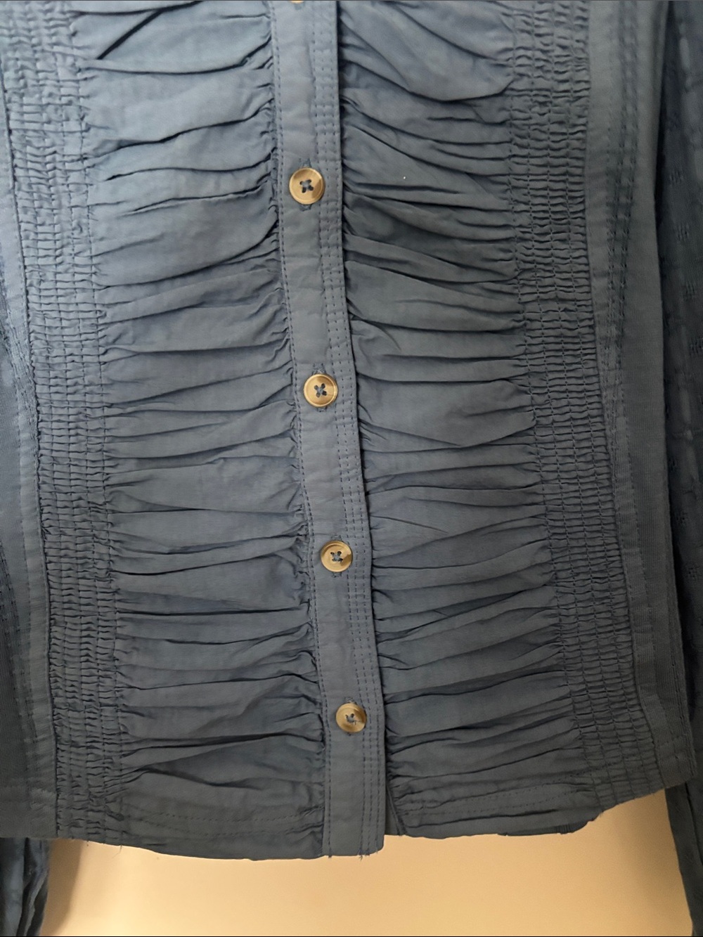 Pilcro Slate Blue Ruffle-Front Button Blouse - Picture 3 of 4